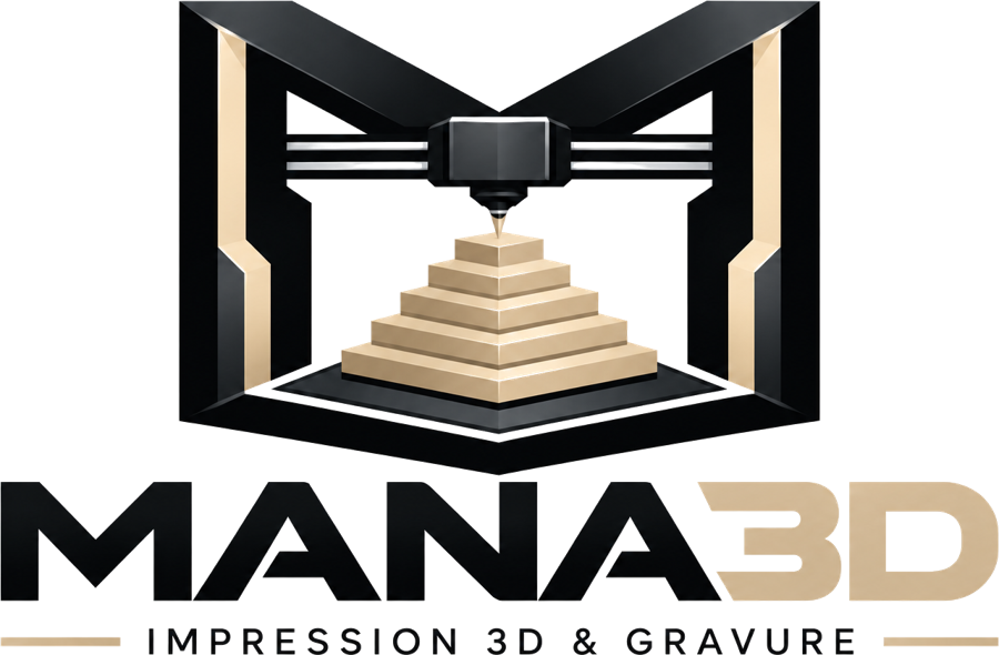 Logo MANA3D, impression 3D et gravure